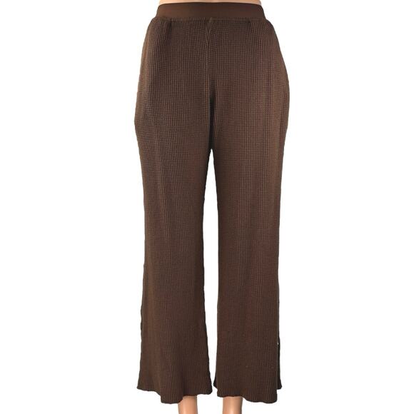 Set Active Women's Brown Waffle Knit Pull On Pocket Wide Leg Trousers Pants Sz M - Picture 1 of 5